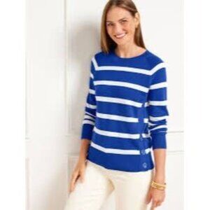 Talbots Women's Sweater Crewneck Mariner Stripe Long Sleeve Pullover Blue Sz Mp